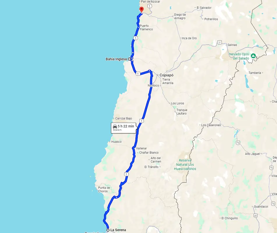 Trajet La Serena vers Chanaral